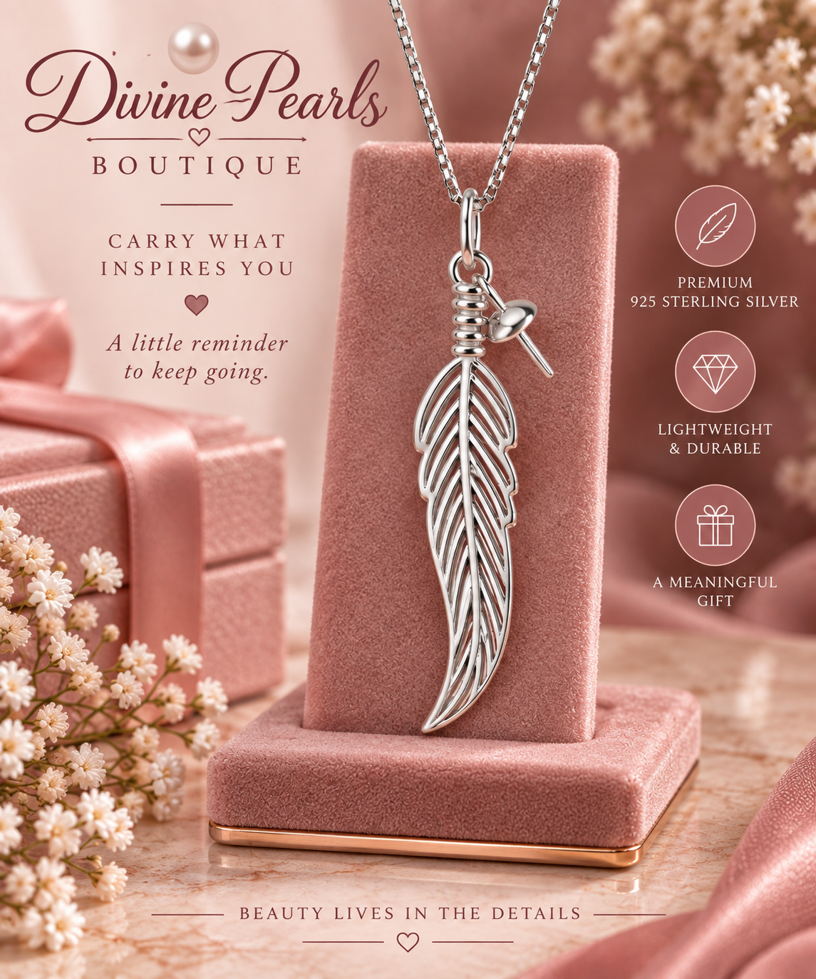 Feather Pearl Drop Pendant