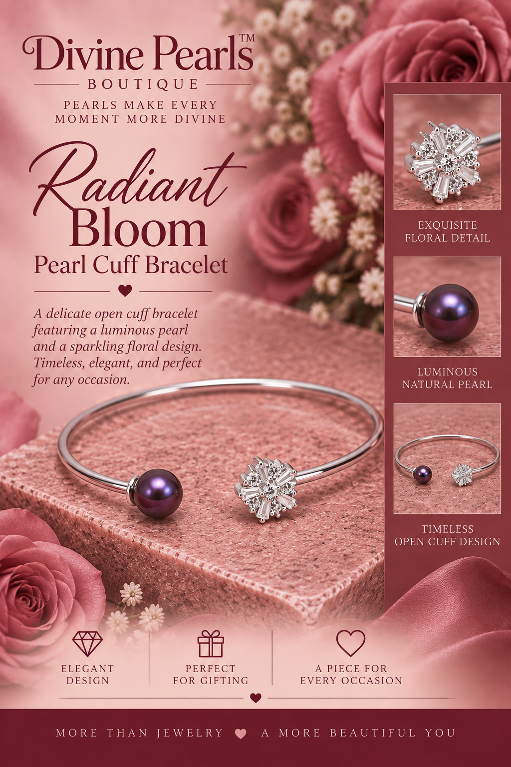 Radiant Bloom Pearl Cuff Bracelet