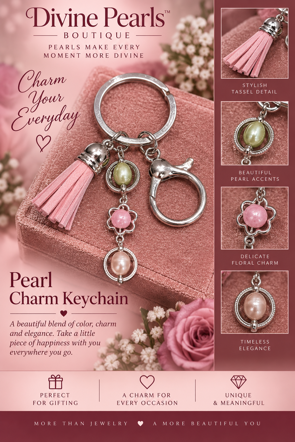 Triple Pearl Charm Keychain