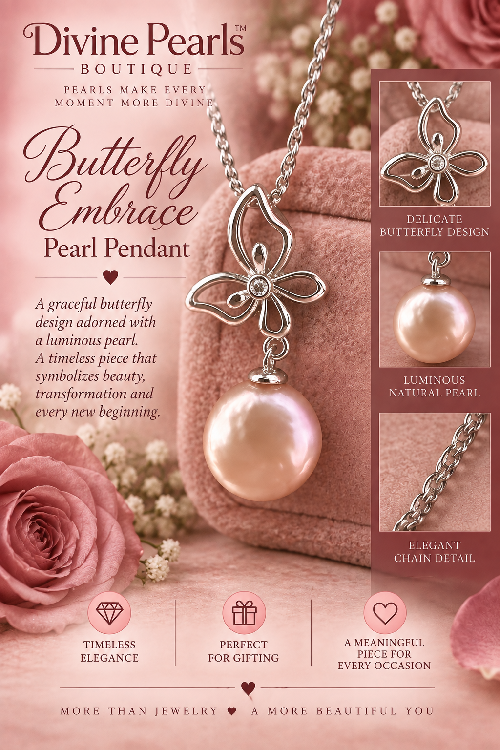 Butterfly Embrace Pearl Pendant
