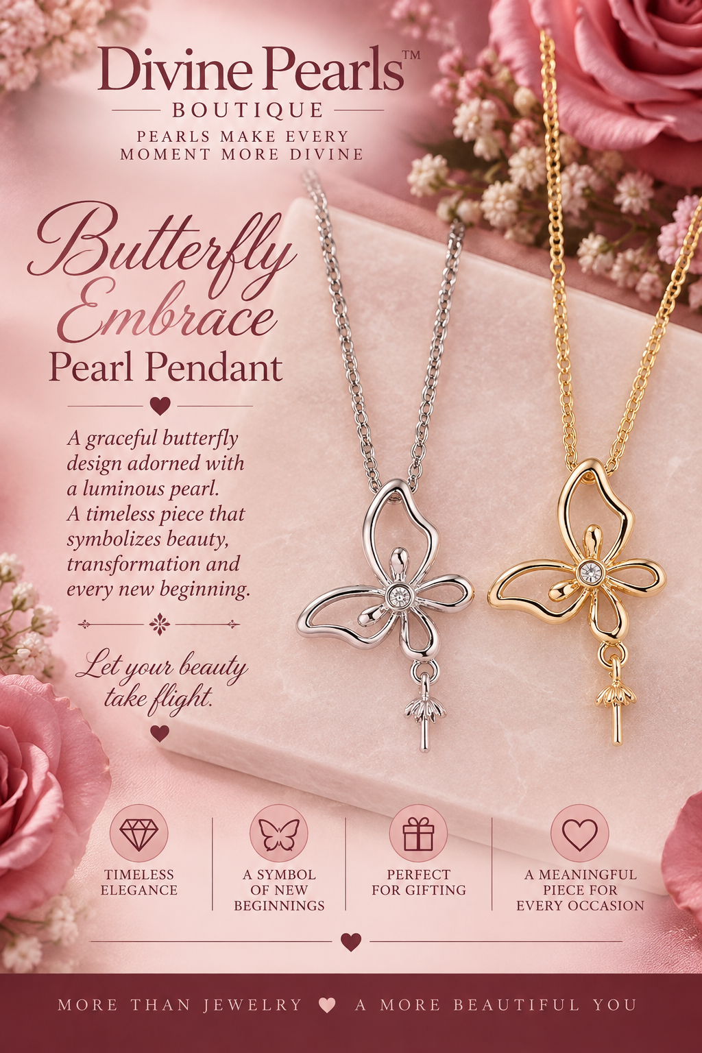 Butterfly Embrace Pearl Pendant